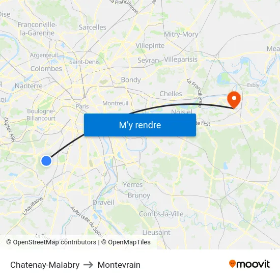 Chatenay-Malabry to Montevrain map