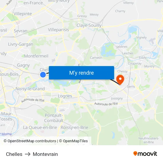 Chelles to Montevrain map