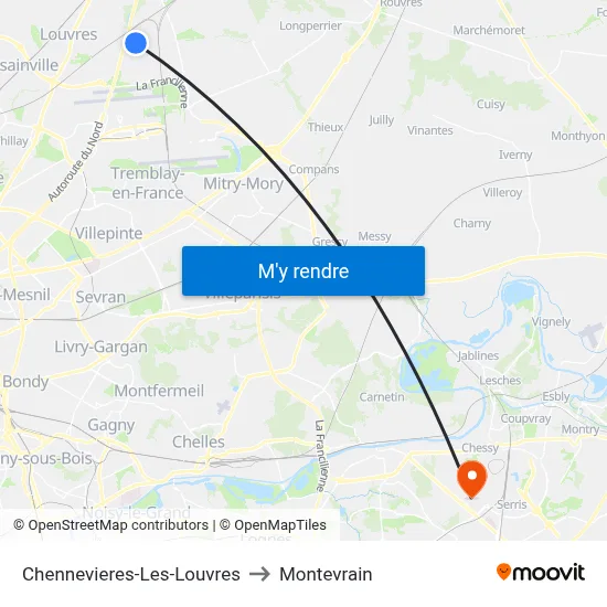 Chennevieres-Les-Louvres to Montevrain map