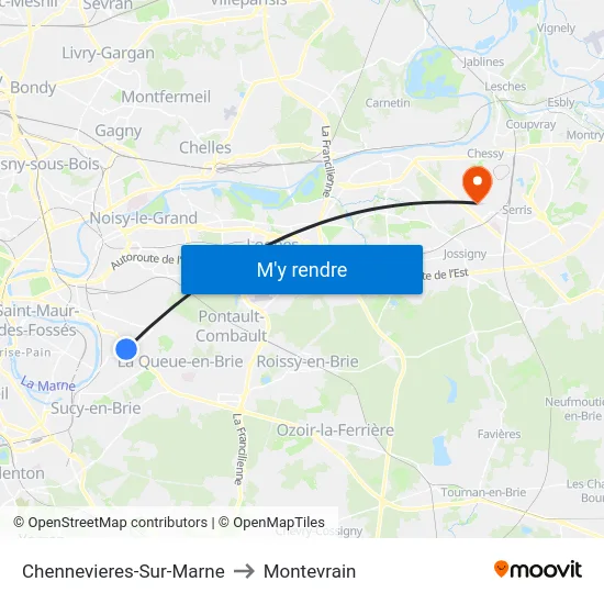Chennevieres-Sur-Marne to Montevrain map