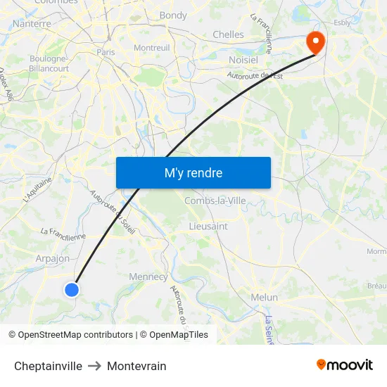 Cheptainville to Montevrain map