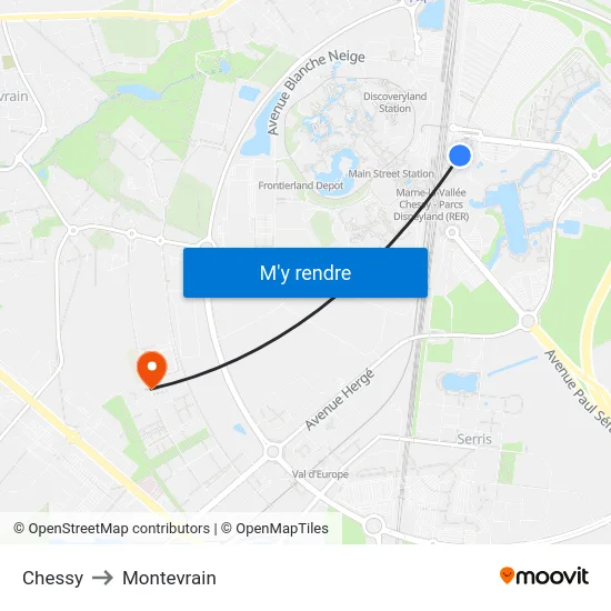 Chessy to Montevrain map