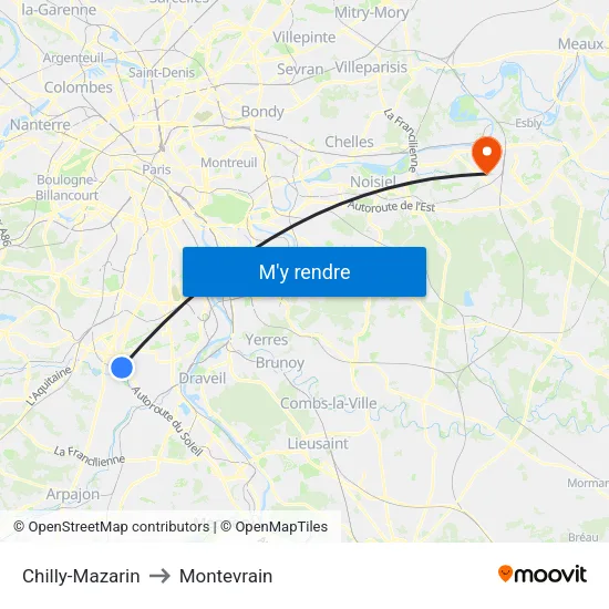 Chilly-Mazarin to Montevrain map