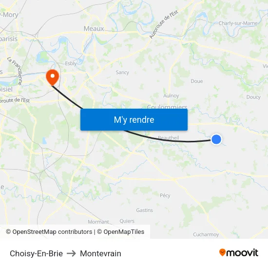 Choisy-En-Brie to Montevrain map