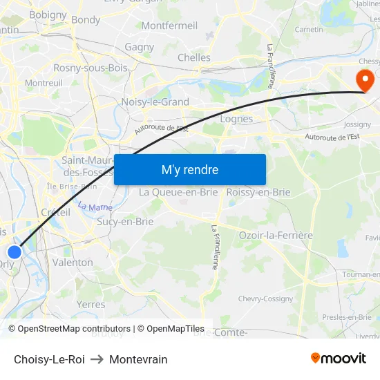 Choisy-Le-Roi to Montevrain map