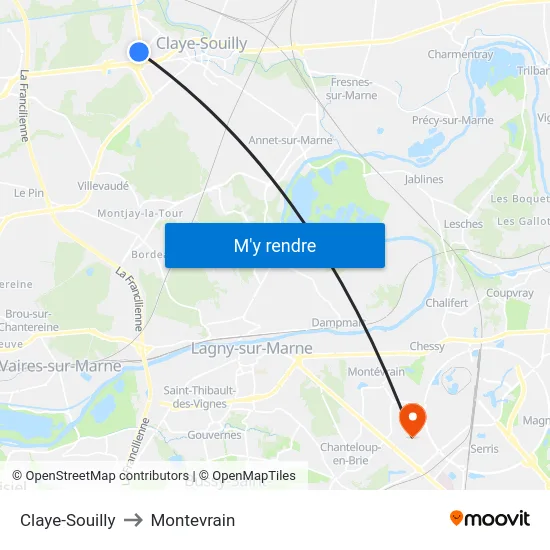 Claye-Souilly to Montevrain map