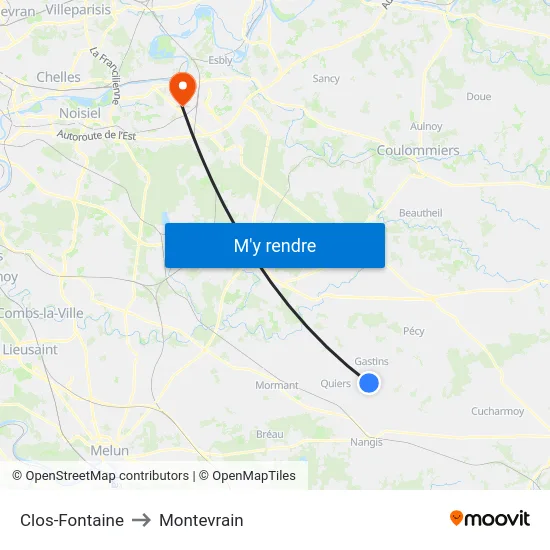Clos-Fontaine to Montevrain map