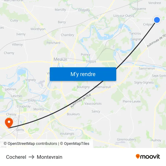 Cocherel to Montevrain map