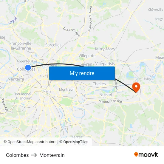 Colombes to Montevrain map