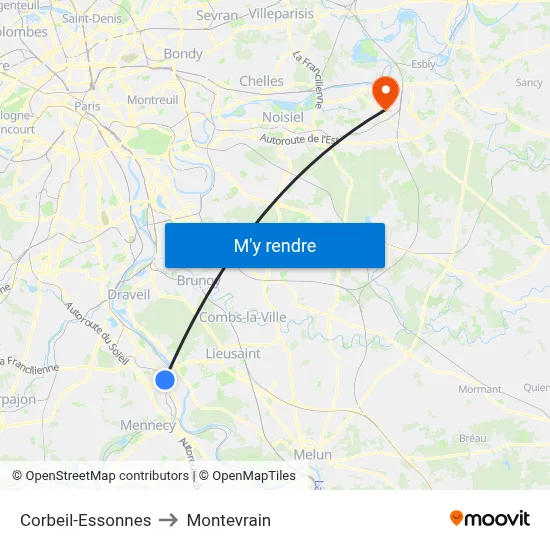 Corbeil-Essonnes to Montevrain map
