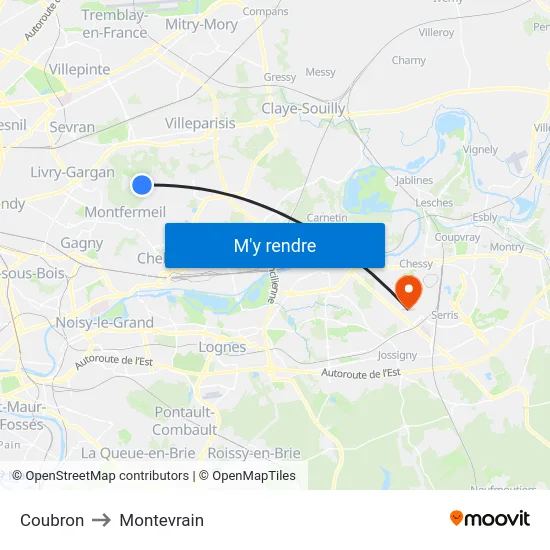 Coubron to Montevrain map