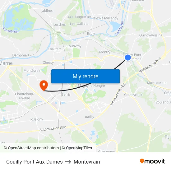 Couilly-Pont-Aux-Dames to Montevrain map