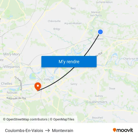 Coulombs-En-Valois to Montevrain map