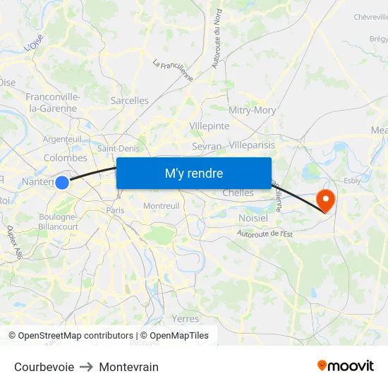 Courbevoie to Montevrain map