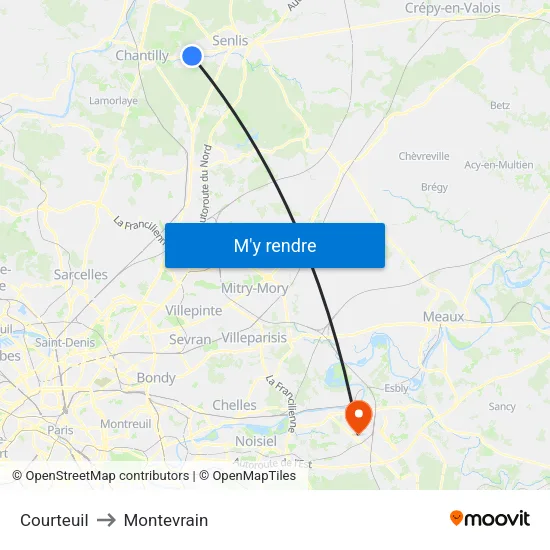 Courteuil to Montevrain map