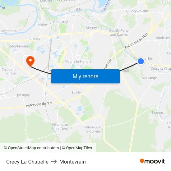 Crecy-La-Chapelle to Montevrain map