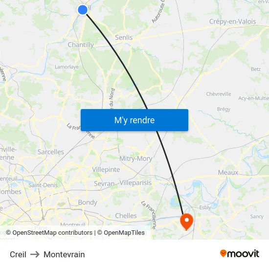 Creil to Montevrain map