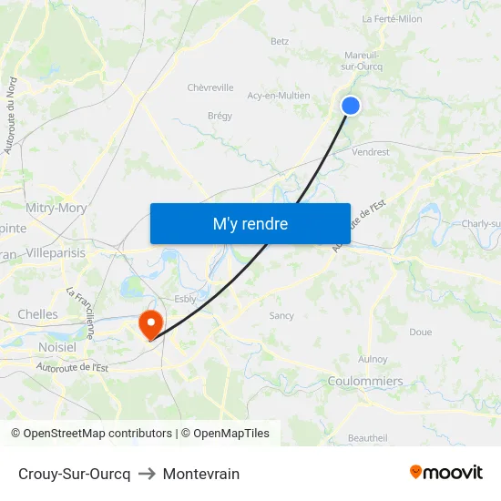 Crouy-Sur-Ourcq to Montevrain map