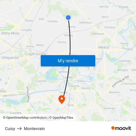 Cuisy to Montevrain map