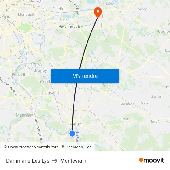 Dammarie-Les-Lys to Montevrain map