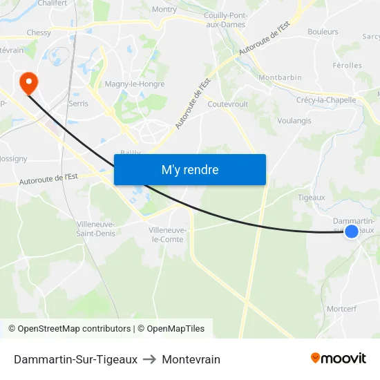 Dammartin-Sur-Tigeaux to Montevrain map
