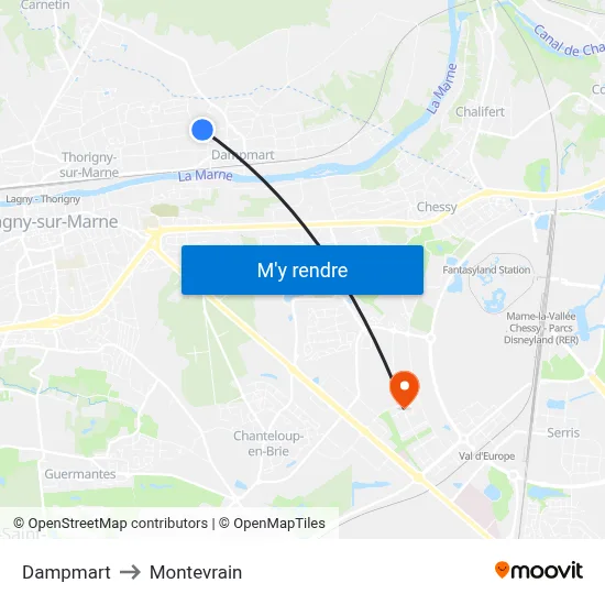 Dampmart to Montevrain map