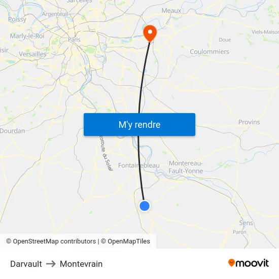 Darvault to Montevrain map