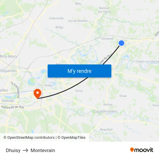 Dhuisy to Montevrain map