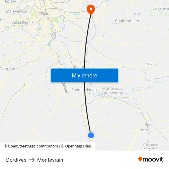 Dordives to Montevrain map