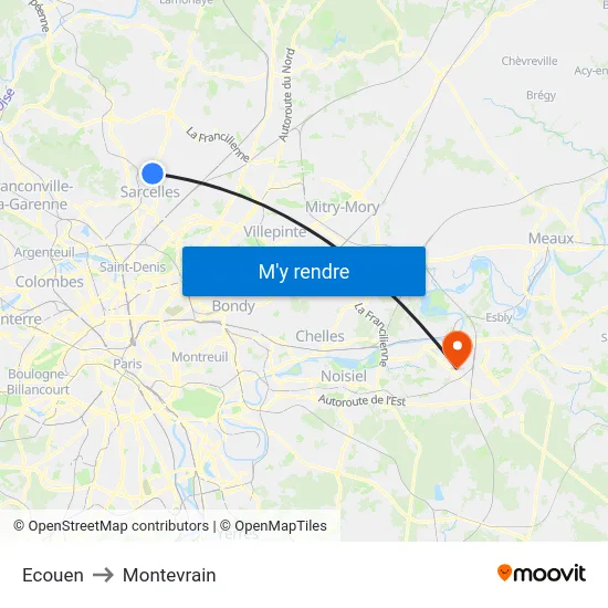 Ecouen to Montevrain map
