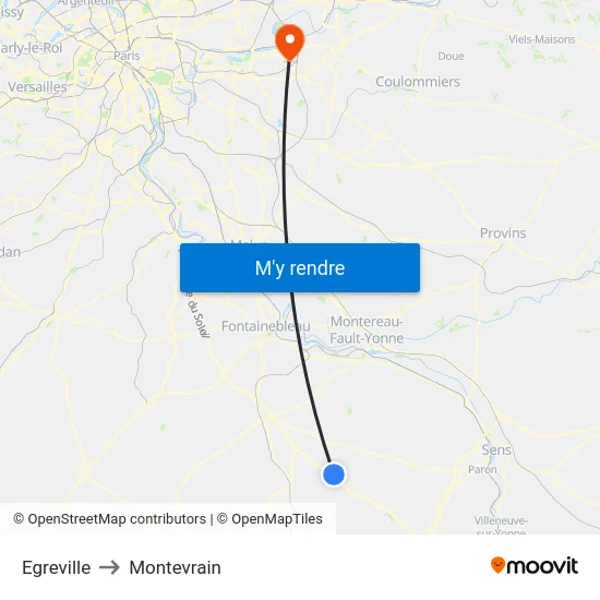 Egreville to Montevrain map