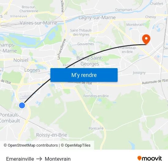 Emerainville to Montevrain map