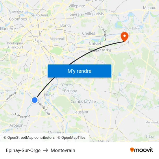Epinay-Sur-Orge to Montevrain map