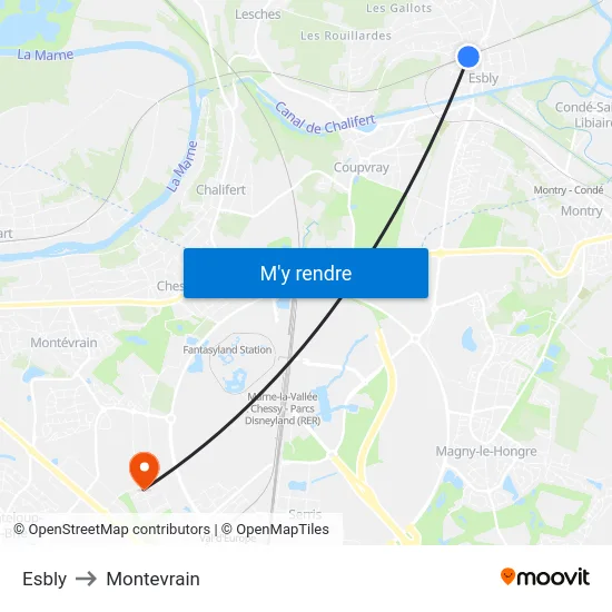 Esbly to Montevrain map