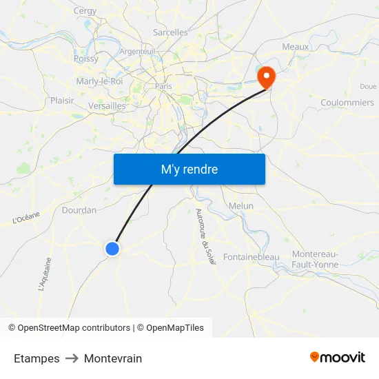 Etampes to Montevrain map