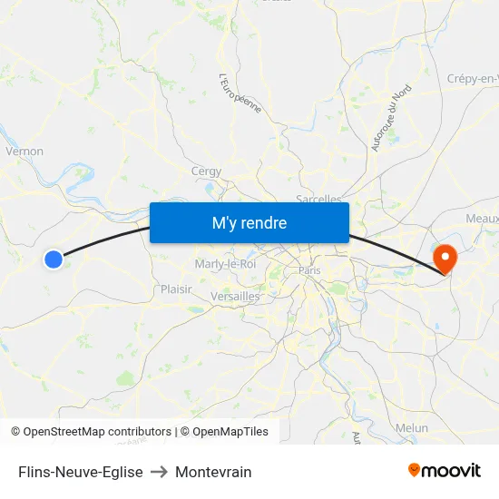 Flins-Neuve-Eglise to Montevrain map