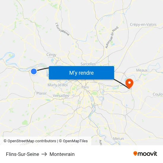 Flins-Sur-Seine to Montevrain map