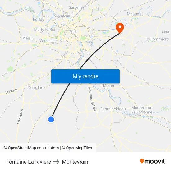 Fontaine-La-Riviere to Montevrain map