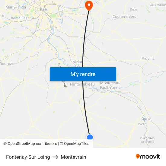 Fontenay-Sur-Loing to Montevrain map