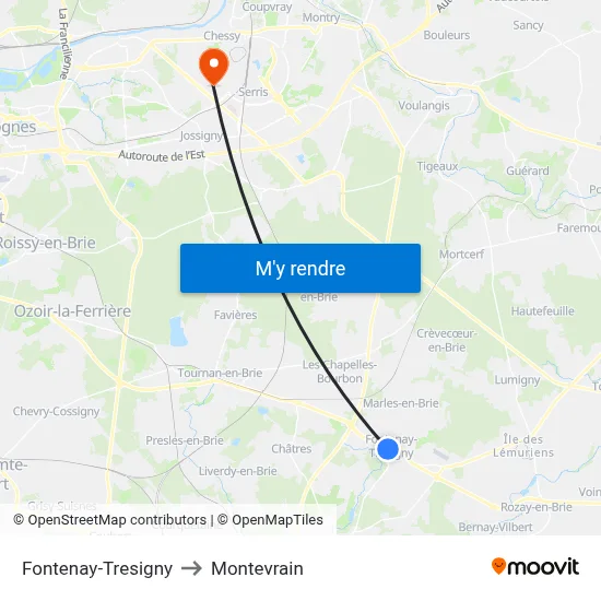 Fontenay-Tresigny to Montevrain map
