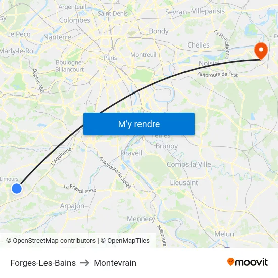 Forges-Les-Bains to Montevrain map