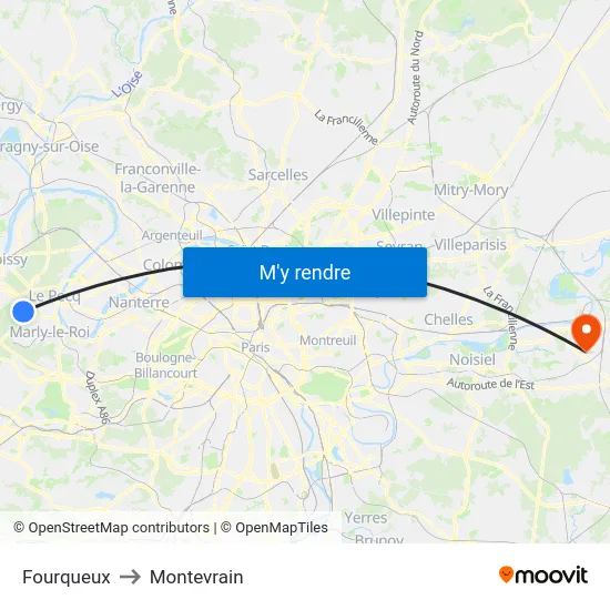 Fourqueux to Montevrain map