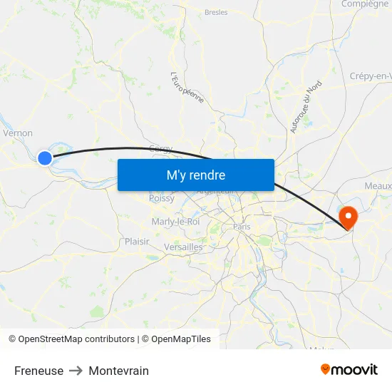 Freneuse to Montevrain map