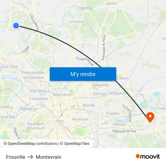 Frouville to Montevrain map