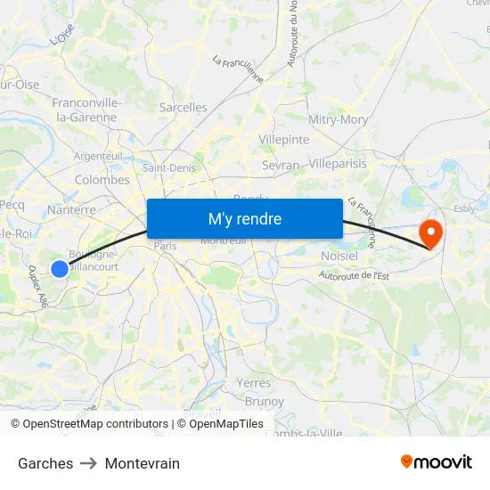 Garches to Montevrain map