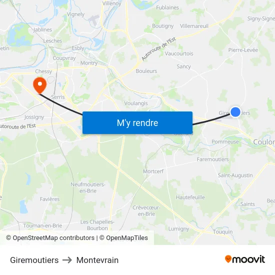 Giremoutiers to Montevrain map