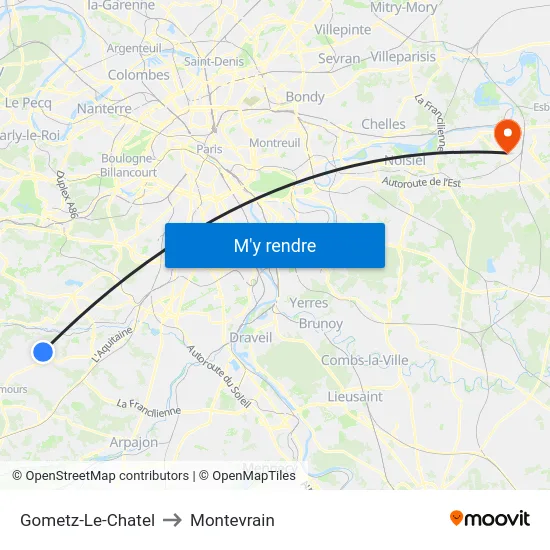 Gometz-Le-Chatel to Montevrain map