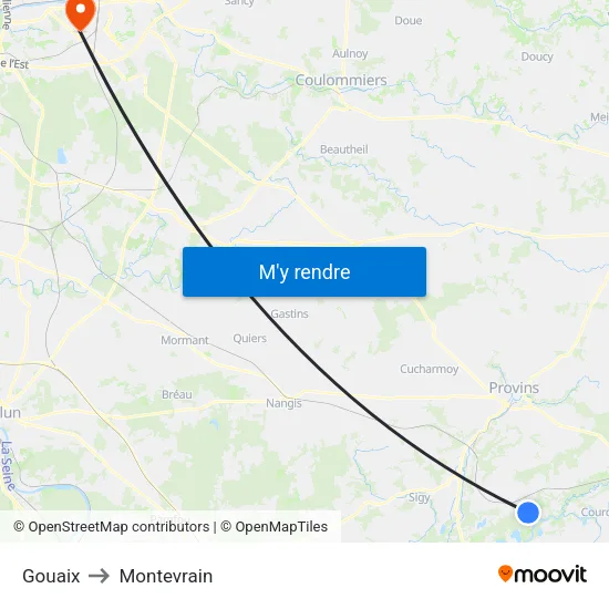 Gouaix to Montevrain map