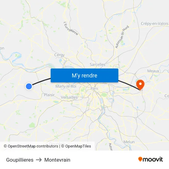 Goupillieres to Montevrain map