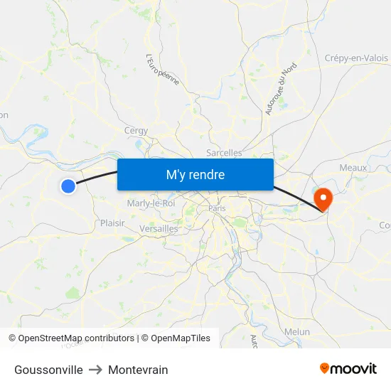 Goussonville to Montevrain map